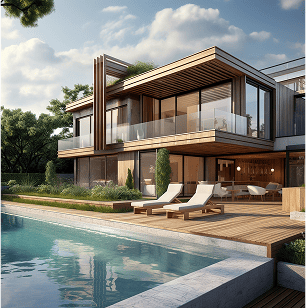 un bâtiment résidentiel avec piscine